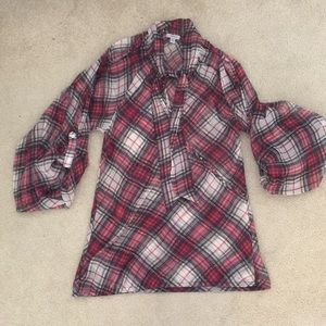Tristan tunic Top in red and grey tartan/plaid
